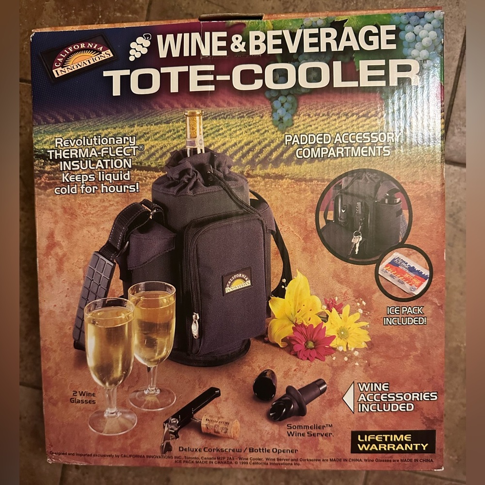 Wine Beverage cooler tote backpack corkscrew bottle opener server NIB